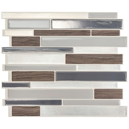 Smart Tiles Mosaik Series Wall Tile, 1127 in L Tile, 964 in W Tile, Straight Edge, Milano Argento Pattern SM1050-4