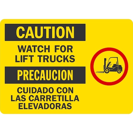 Lyle Watch For Lift Trucks (with graphic) (bilingual), 7x5, Engineer Grade, Yellow G-17387-ED_7x5