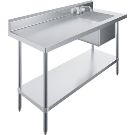 Amgood 60 in. x 24 in. Stainless Steel Work Table with Built-in Right Prep Sink and Faucet WTWTPS-2460-R-F-Z