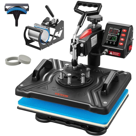 Vevor 8 in 1 Heat Press Machine 15x15 in 30oz Tumbler Press T-Shirts Black+Blue SJY-H15151P