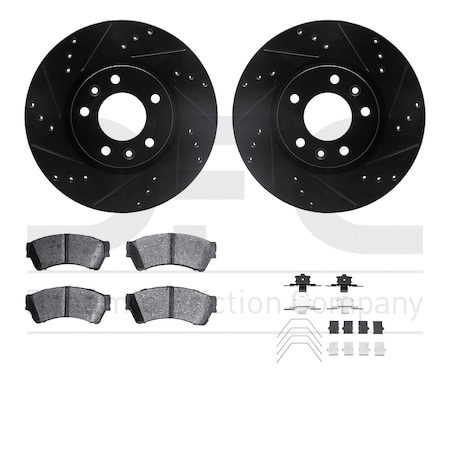 Dynamic Friction Co DFC Rotors-Drilled & Slotted-Black w/ 5000 Advanced Brake Pads Incl Hdw 8512-54044