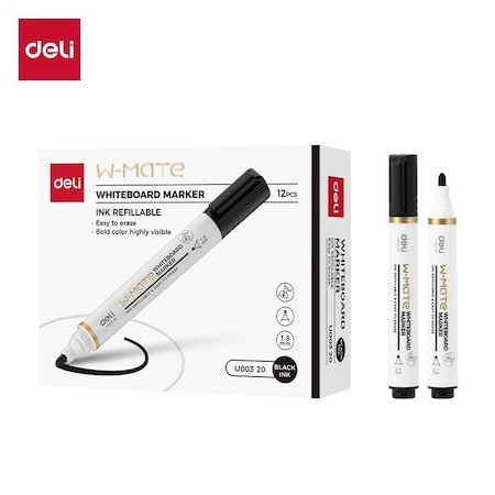 Deli MATE Dry-Erase Marker, Bullet Tip, Black, Low-Odor, 12PK EU00320