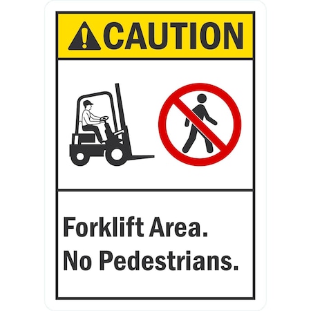 Lyle Caution Forklift Area, No Pedestrians (With 2 Graphics), 10x14, Non-Reflective, White G-1403-PL_10x14