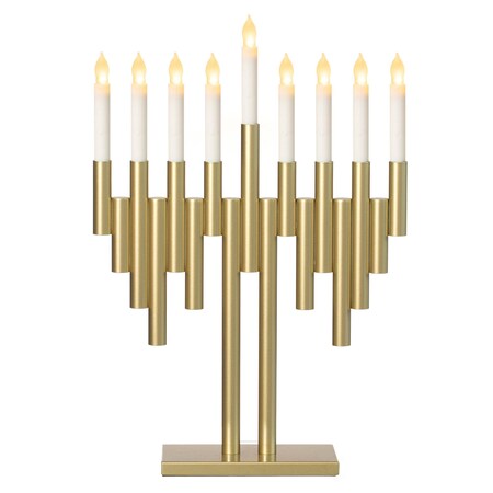 Vintiquewise Modern Decorative 9-Branch Hanukkah Menorah with LED Candles in Sleek Finish, Gold QI004910.GD