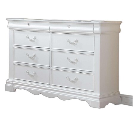 Homeroots 56" White Solid Wood Eight Drawer Double Dresser 486517