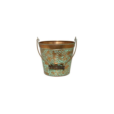 Robert Allen Planter With Handle, Vintage Copper Floral Metal, 12-In. MPT01869