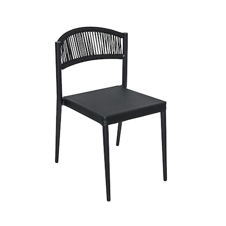 Bfm Seating Tahiti Stacking Side Chair - Black rope back, Black Sling seat, Black powder coat aluminum PHXSCBLBL