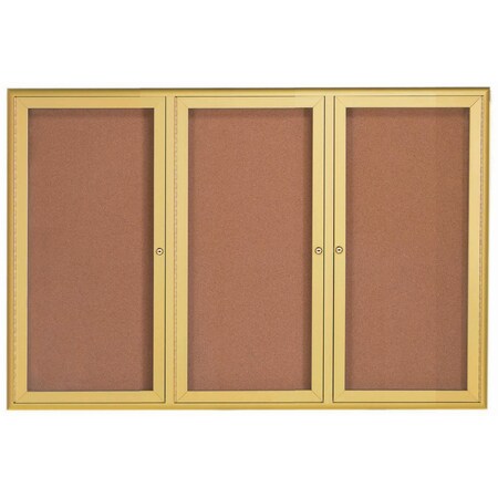 Aarco Enclosed Bulletin Board w/ Al Waterfall Style Frame, Gold, 48''Hx72''W WFC4872G