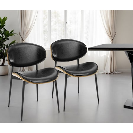Homeroots Set of Two Black Upholstered Faux Leather Curved Back Dining Side Chairs 543555