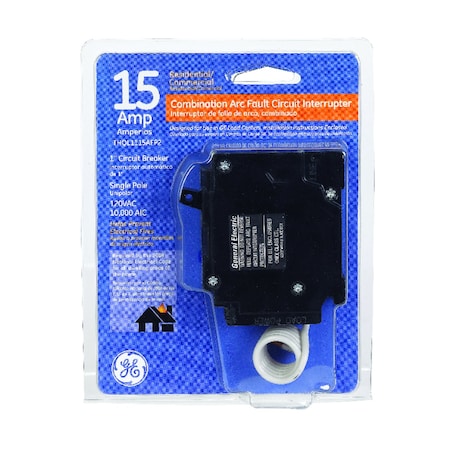 Ge Combination Circuit Breaker, THQL Series, 15A, 1 Pole, 120/240V AC, 10kA at 120/240V AC THQL1115AF2A