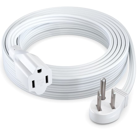 Maximm 15ft 16AWG 45 degrees Angled Flat Plug Extension Cord, 3-Prong, White ADW-36X-31F15-16W0