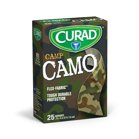 Medline CURAD Green Camo Flex-Fabric Adhesive Bandage, 3/4in x 3in, 25/Box, 24PK CUR45701RB