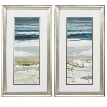 Set of Two 27" X 15" Ocean Print Silver Framed Art Wall Decor, 2PK
