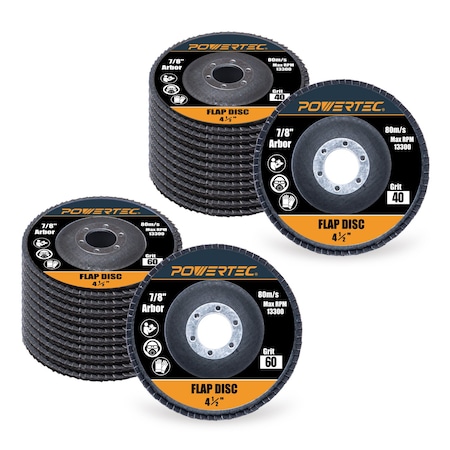 Powertec 4-1/2 in. Zirconia Flap Discs - Assorted Grits 40/60 for Angle Grinder, 20PK 11104N