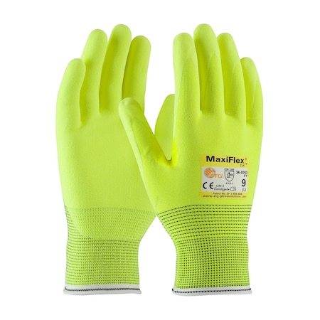 Atg Hi-Vis Seamless Knit A2 Engineered Yarn Glove w/Premium Nitrile Coated MicroFoam Grip on Palm, 12PK 8500