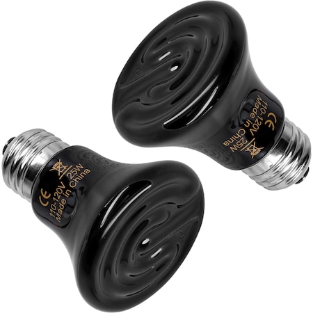 Simple Deluxe Ceramic Heat Emitter Reptile Heat Lamp Bulb No Light Emitting Brooder Coop Heater, 2PK PTBULBINVISIBLE25SX2