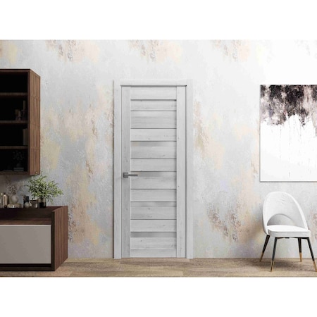 Sartodoors Solid French Door 18 x 80in, Quadro 4445 Nordic White W/ Frosted Glass, Sgl Panel Frame Trim QUADRO4445ID-NOR-18