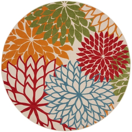 Homeroots 10' Green Orange And Red Round Indoor Outdoor Area Rug 521644
