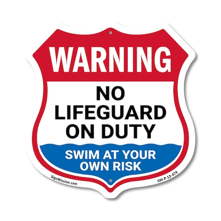 Signmission Warning No Lifeguard On Duty, 12 Inch X 12 Inch, Plastic Sign SHI-P-12-479