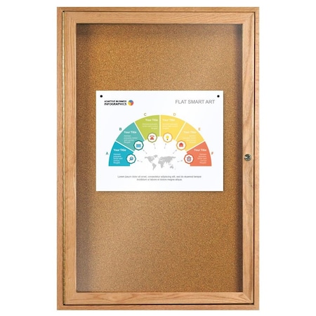 Aarco Enclosed Bulletin Board Red Oak Frame w/ a High Gloss Clear Lacquer Finish, 36''Hx24''W OBC3624R