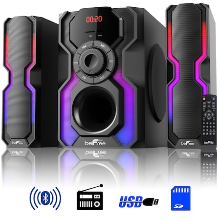 Befree Sound 2.1 Ch Wired Speaker Shelf Stereo System with LED Lights, FM Radio, USB SD Inputs BFS-A102