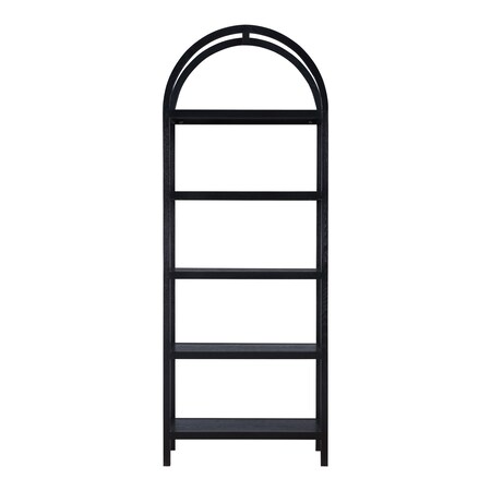Homeroots 80" Black Oak Wood Five Tier Arched Top Bookcase 517727