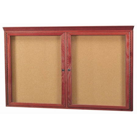 Aarco Enclosed Bulletin Board and Cherry Stained Red Oak Frame and Crown Molding, 36''Hx60''W, Two Door CBC3660RC