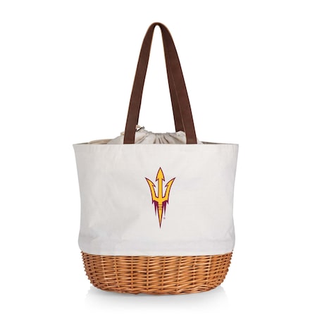 Picnic Time Family Of Brands NCAA Arizona State Sun Devils Coronado Canvas and Willow Basket Tote - Picnic Bag 203-00-187-024-0