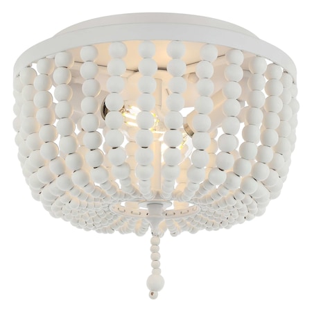 Jonathan Y Allison 10" 2-Light Shabby Chic Farmhouse Wood Beaded/Metal LED Flush Mount, White JYL9074D