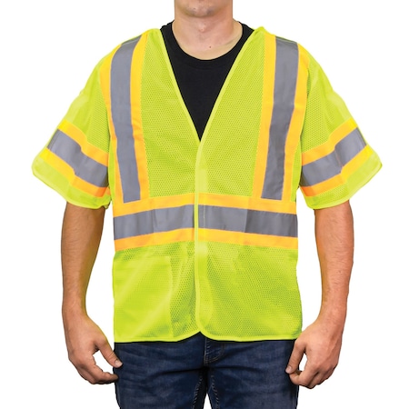 Game Workwear 5-Point Breakaway Hi-Vis Vest, 100% Lightweight Polyester Mesh, Hi Vis Lime, Size S I-495E