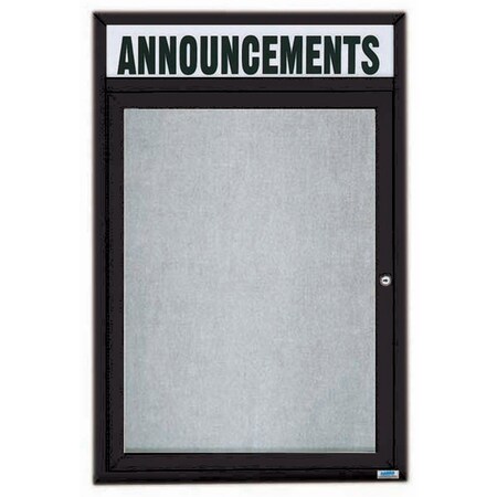 Aarco Outdoor Enclosed Bulletin Board w/ Al Frame Header, Powder Coated Black, Neutral 48''Hx36''W ODCC4836RHBK