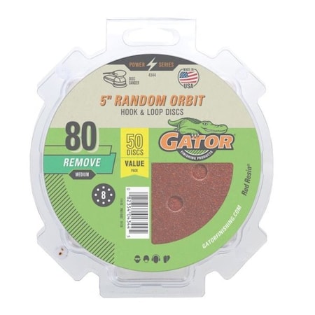 Gator Sanding Disc, 5 in Dia, 80 Grit, Medium, Aluminum Oxide Abrasive, Vented 4344