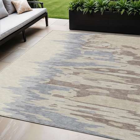 Homeroots 5' X 8' Beige Brown And Gray Abstract Washable Indoor Outdoor Area Rug 601171