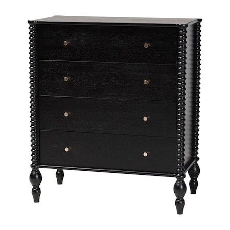 Baxton Studio Callison Spindle Chest - 4-Drawer Farmhouse Vertical Cabinet with Turned Accents for Bedroom, Black 271-14740-ZORO