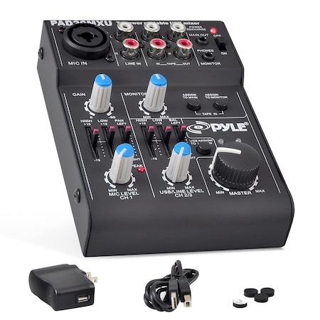 Pyle Pyle 5-Channel Audio Mixer, DJ Controller, USB Soundcard for PC Recording, XLR Mic Jack, RCA Inputs PAD20MXU