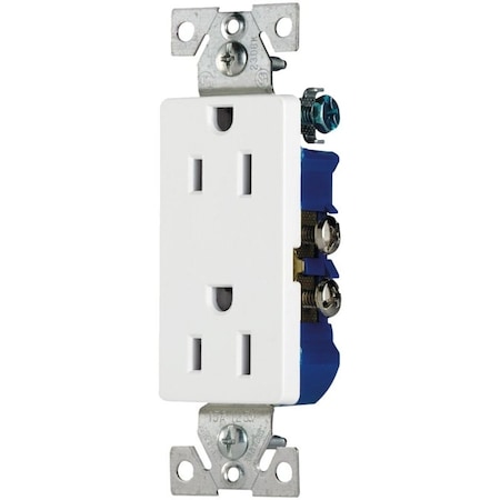 Eaton Wiring Devices Duplex Straight Blade Receptacle, 5-15R, 15 A, 125V AC, 2 Pole, 3 Wire, Flush Mount, Grounded 1107W-10-L