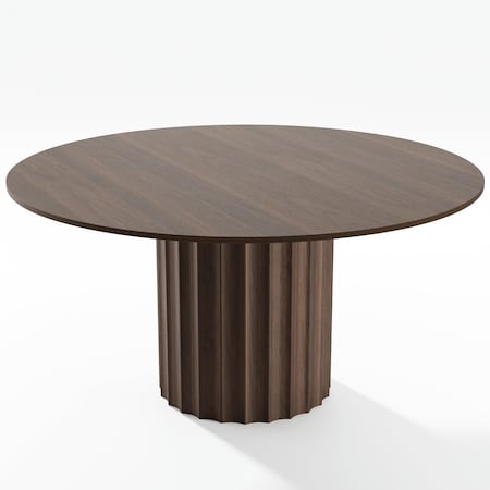 Homeroots 60" Brown Wood Pedestal Base Round Top Dining Table 720945