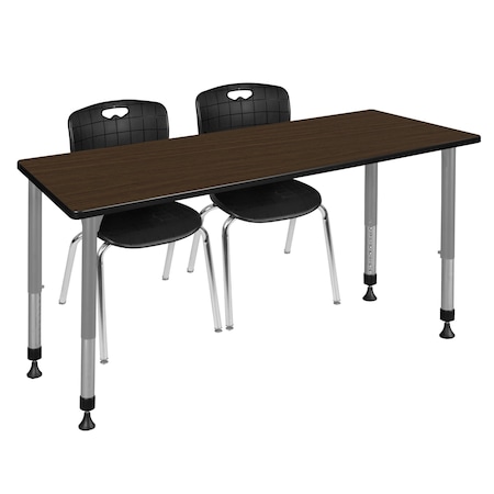 Regency Kee Adjustable Classroom Table W/ 2 Andy Stack Chairs, 72 in W, 30 in L, Neo Walnut MT7230NWAPGY40BK