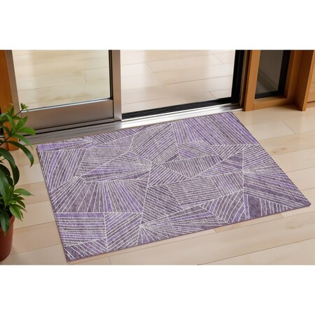 Homeroots 3' X 5' Purple And Ivory Geometric Washable Indoor Outdoor Area Rug 594803