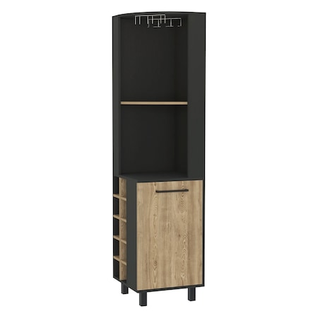 Homeroots 18in Black and Natural Wood Corner Bar Cabinet With Single Door 479256