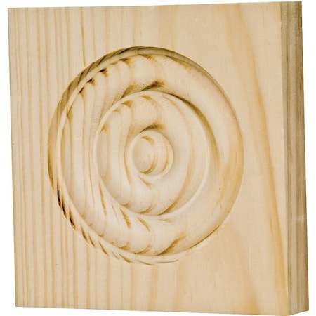 Waddell Trim Block, 3-3/4 in H, 3-3/4 in W, Rosette Pattern, Oak Wood RTB35OAK