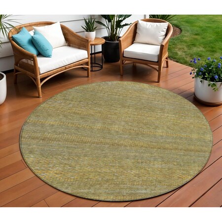 Homeroots 8' Sage And Gold Round Striped Washable Indoor Outdoor Area Rug 615634