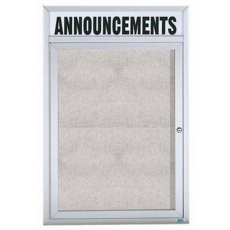 Aarco Outdoor Enclosed Bulletin Board w/ Al Frame Header, Clear Satin Anodized Finish, 36''Hx24''W ODCC3624RH