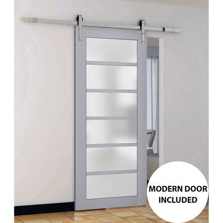 Sartodoors Sturdy Barn Door Frosted Glass Grey 28x80 Solid Core Modern Interior VEREGIO7602BD-S-GRE-28