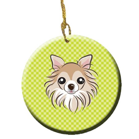 Carolines Treasures Checkerboard Lime Green Chihuahua Ceramic Ornament- 2.81 In. BB1313CO1