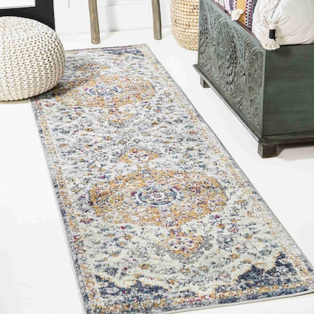 Jonathan Y Lorena Ornate Boho Medallion Light Gray/Dark Blue/Orange 2 ft. x 8 ft. Runner Rug MDP211A-28