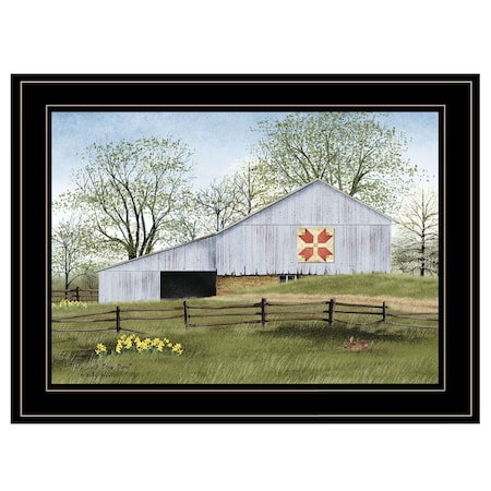 Homeroots Tulip Quilt Block Barn 2 Black Framed Print Wall Art 404392