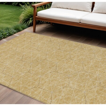 Homeroots 9' X 12' Gold Black And Beige Geometric Washable Indoor Outdoor Area Rug 596738