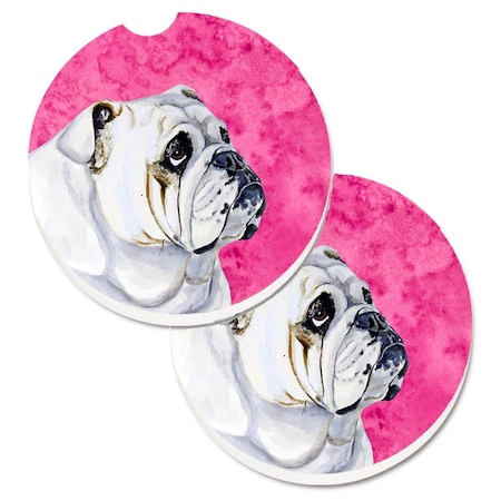 Carolines Treasures Pink Bulldog English Set of 2 Cup Holder Car Coaster LH9364PKCARC