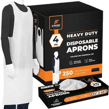 Xpose Safety Apron, Polyethene, 4 Mil, 48 IN, White, 25 PK APH-25-10-X-S